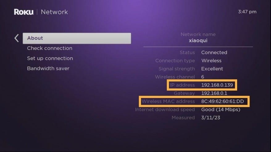 How to find a MAC address?&nbsp;(roku players)